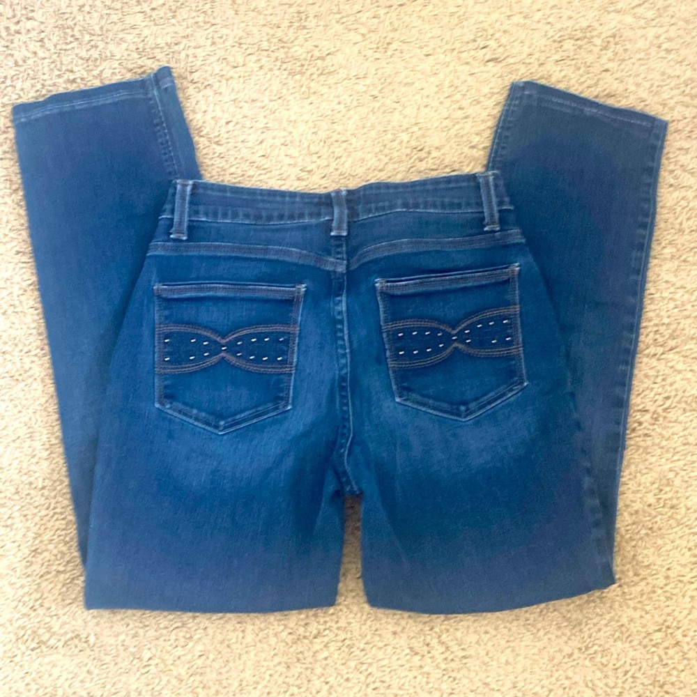 Lee Perfect Fit Straight Leg Mid Rise Dark Wash Embellished Pocket Jeans 6 M